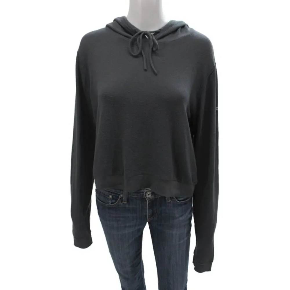 Alo Yoga Women Pullover Hoodie Gray Crew Neck Long Sleeve Athleisure Size L